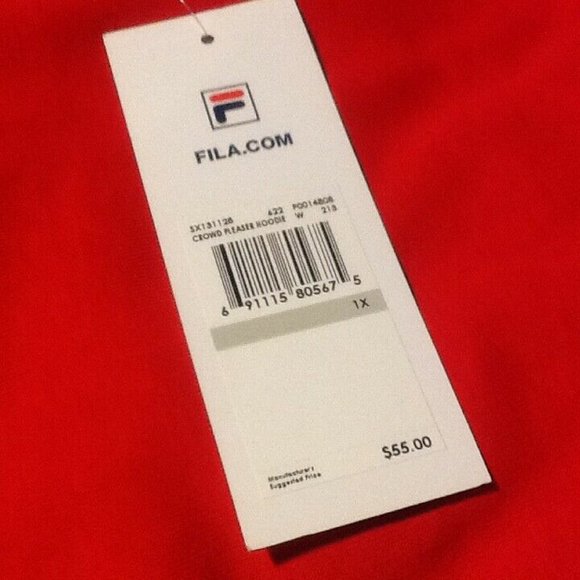 brand new RED Fila Women's Size 1X "Crowd Pleaser" Hoodie in w/Kangaroo Pocket - Picture 5 of 5